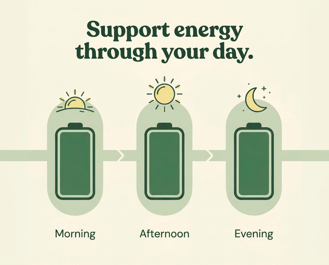 Steady energy throughout the day.